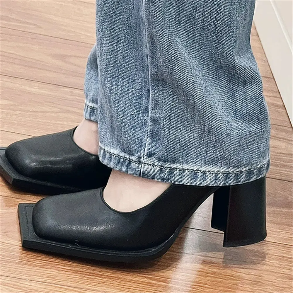 

Туфли-лодочки женские на квадратном каблуке, без застежки, y2k