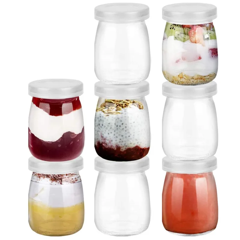 8 Pcs Mini Yogurt Jars Glass Pudding Cups with PE Lids Conta