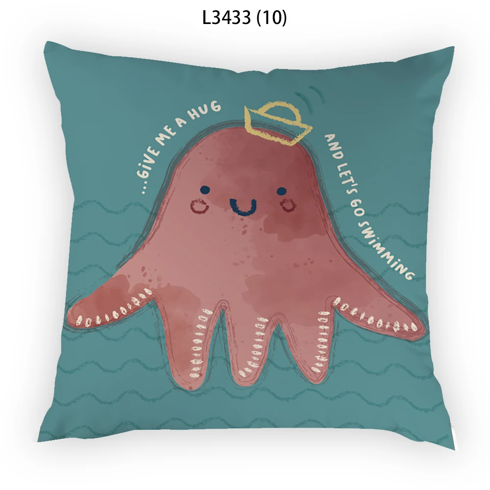 

Marine Life Nordic Velvet Pillowcases for Pillows 45x45 Cushion Cover Square Home Decor Polyster Linen Cartoon Boho Style E2103