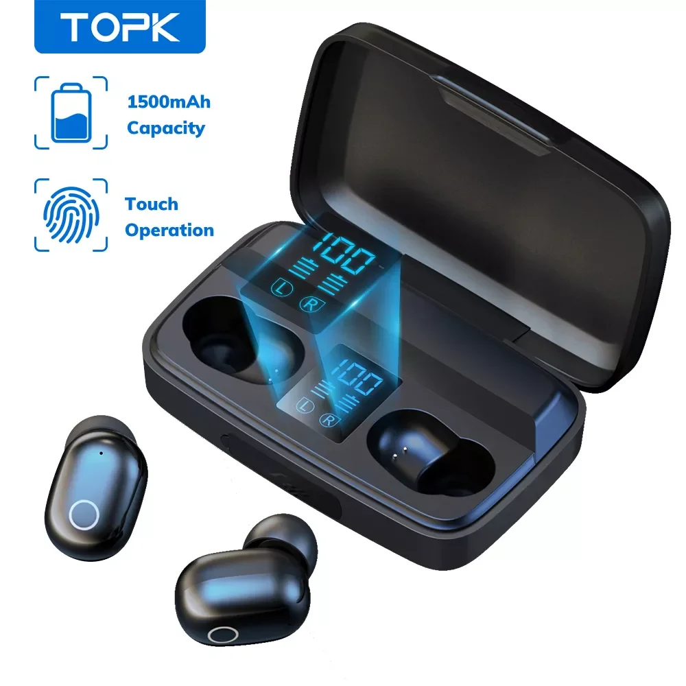 

TWS-наушники TOPK T10 с поддержкой Bluetooth 1500 и зарядным футляром