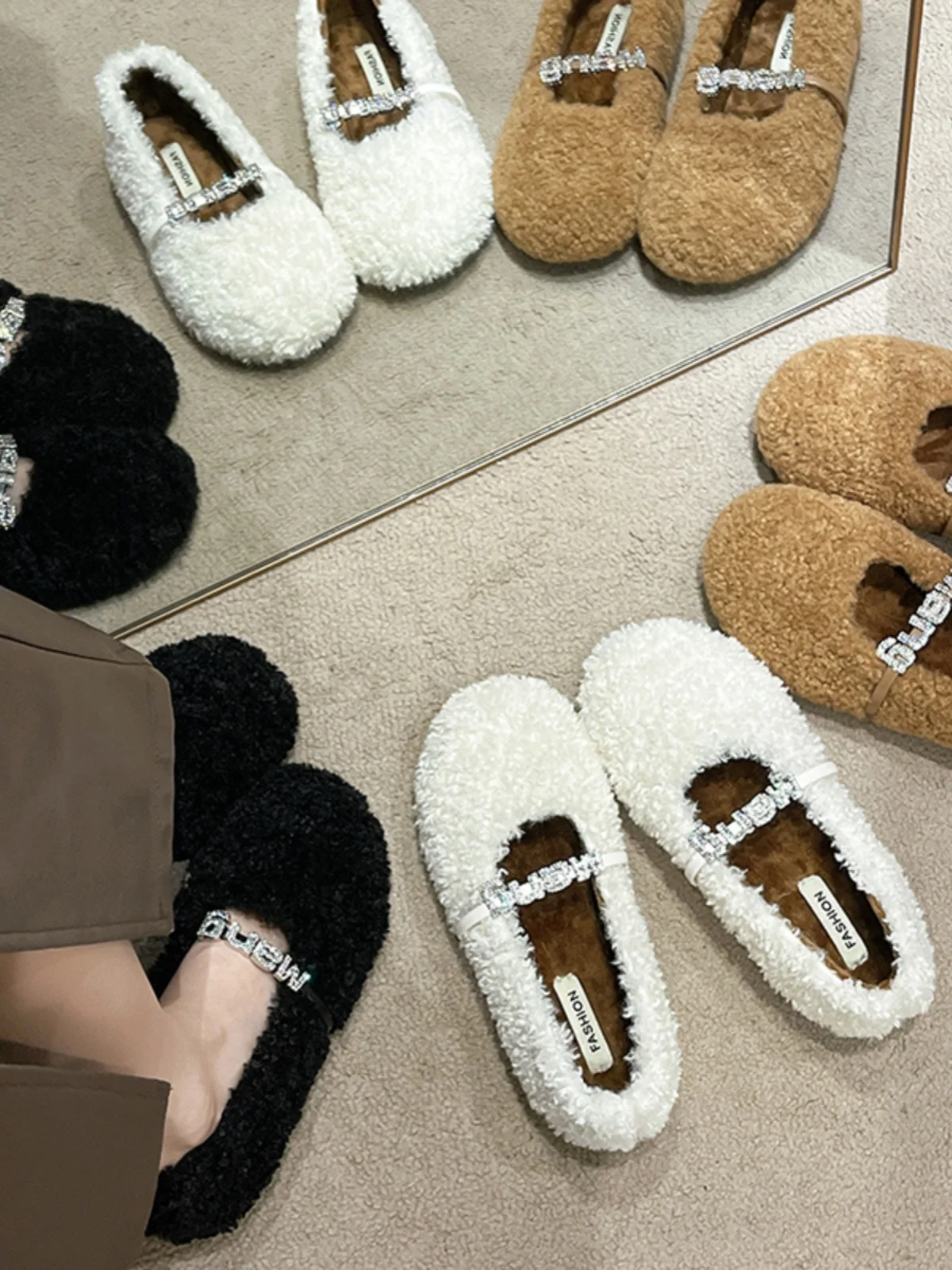 

Shallow Mouth Elegant Casual Woman Shoe Round Toe Female Footwear Loafers Fur Moccasin Dress Winter New Lace-Up Basic Leisure Sl