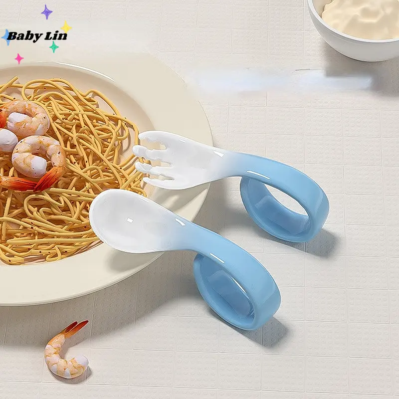

A Pair Baby Feeding Heat Discoloration Spoon Fork Set Learn Eat Training Children Tableware Auxiliary Cutlery Baby Items Feeder