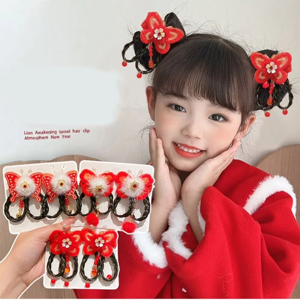 Красный детский парик-бабочка заколка для волос кисточки цветок палочки ханьфу