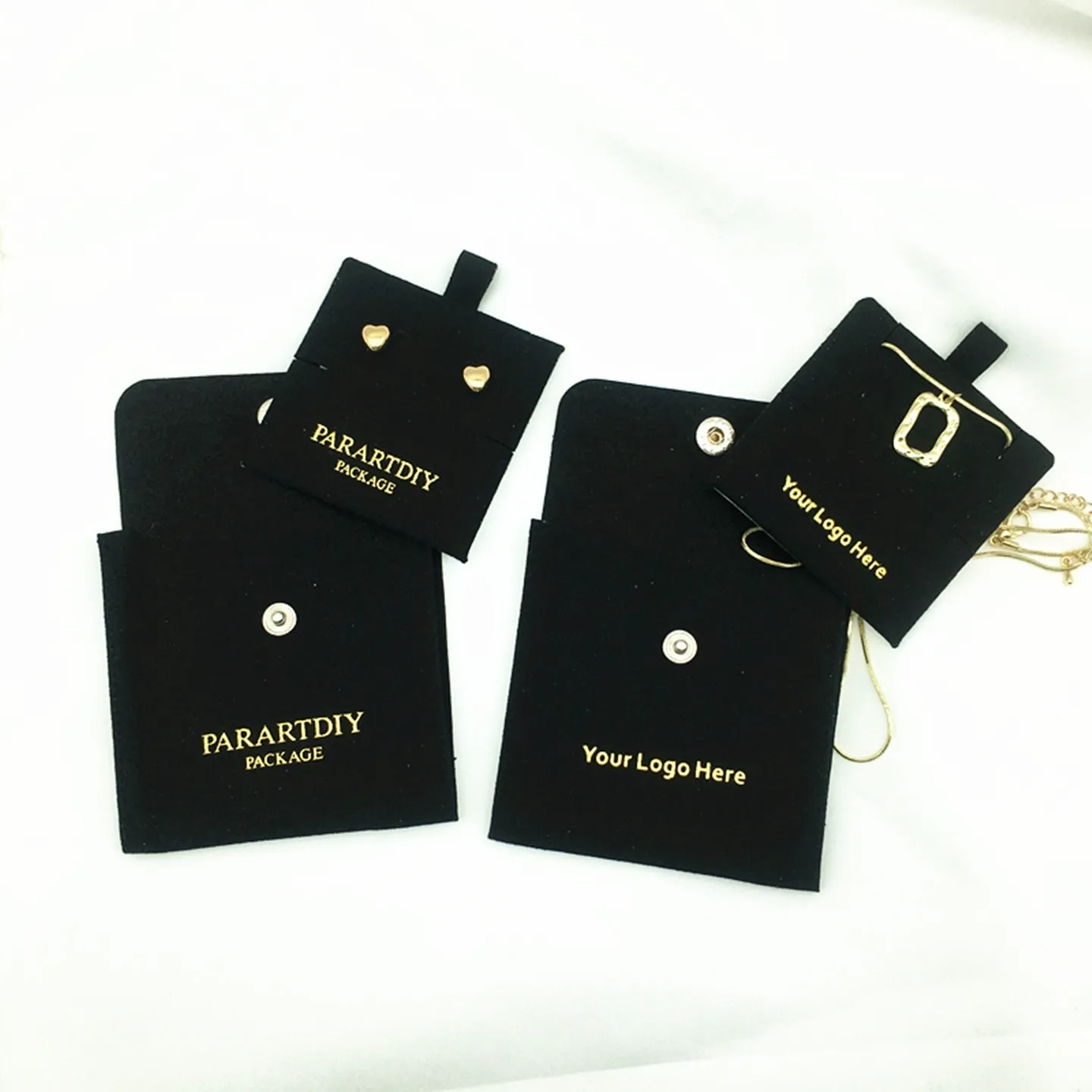 20/50/100/200 black microfiber jewelry bags with buttons earrings necklaces insert cards custom logo fashion bags