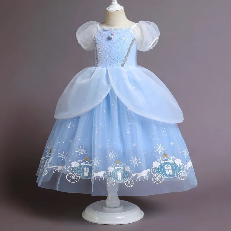 

Summer Girls Frozen Elsa Party Dress Fashion Short Sleeve Children Princess Dress +Cape Kids Snow Queen Cosplay Halloween Dress