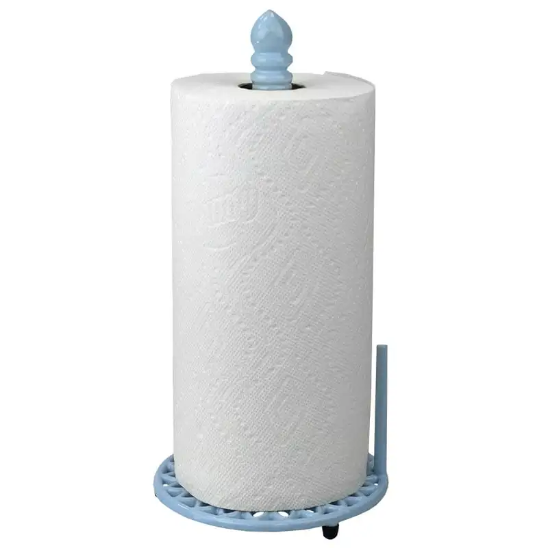 

Free-Standing Cast Iron Paper Towel Holder with Dispensing Side Bar, Blue