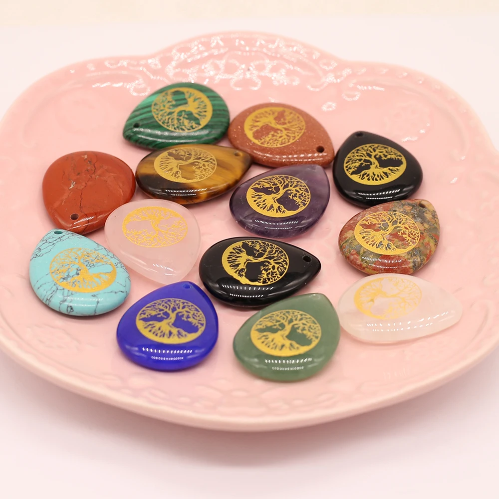 

1pcsNatural Stone Rose Quartz Agate Fairy Tree Drop Pendant For Jewelry Making Necklace Accessory Reiki Healing Stone Charm Gift