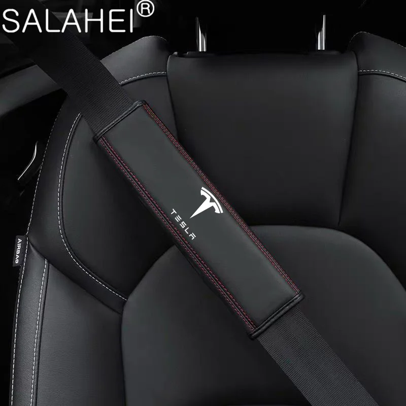 

Car Seat Belt Protective Cover Leather Shoulder Pads For Tesla Model-3 Model-S Model-X Model-Y Roadster Auto Seatbelt Protector