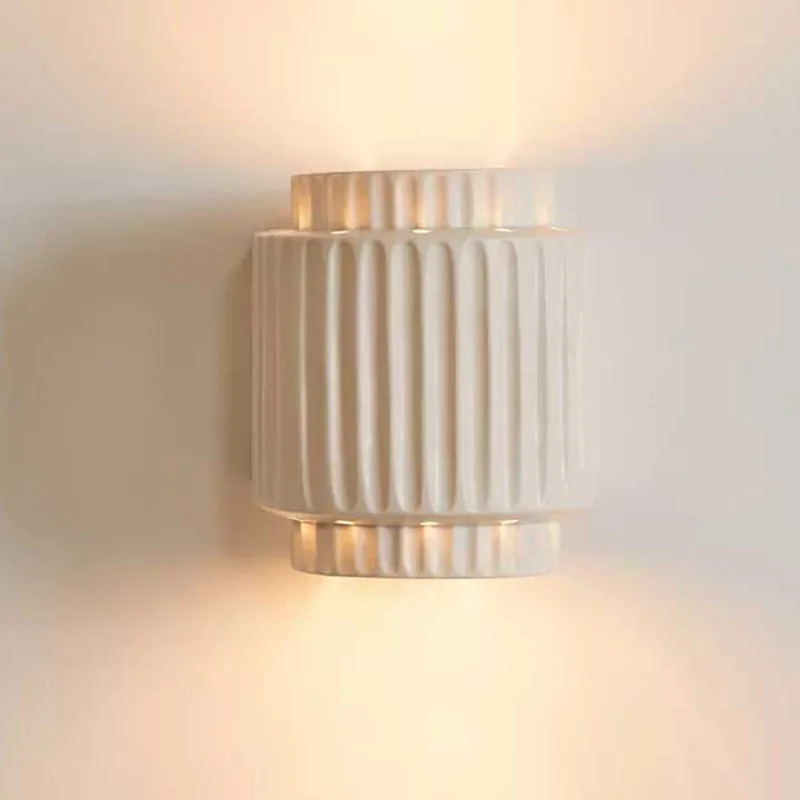 

Japanese Bedside Wall Lamp Bedroom Study Cream White Wall-mounted Resin Sconces Living Room Aisle Wabi-sabi Decorative LED Light