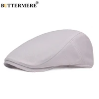 buttermere cotton beret hat men white casual mesh flat cap male solid breathable adjustable classic summer duckbill caps fahion