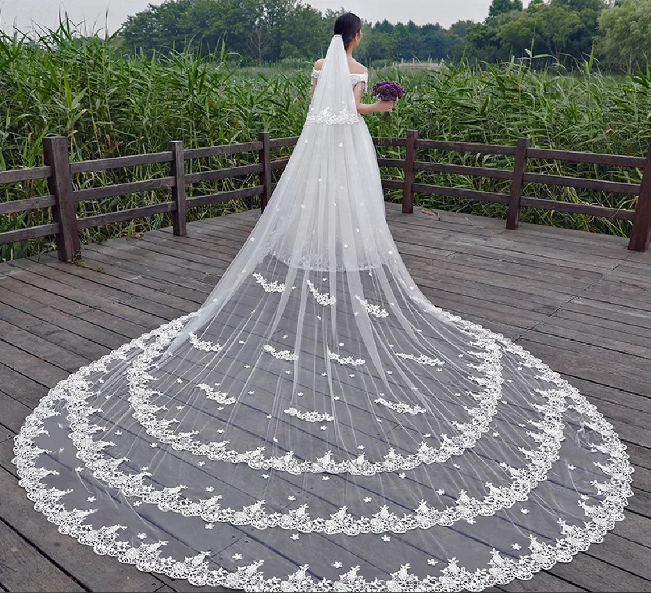 

New White Water Soluble Lace Veil Veil Three-dimensional Flower Bridal Headdress Church Cathedral Wedding Veil Veil Wedding