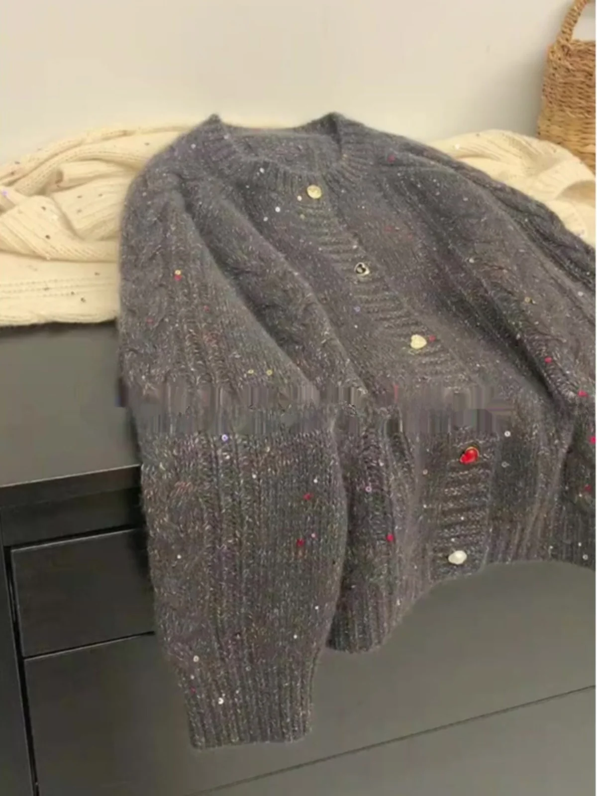 Французский бархатный вязаный кардиган в стиле ретро с блестками женский