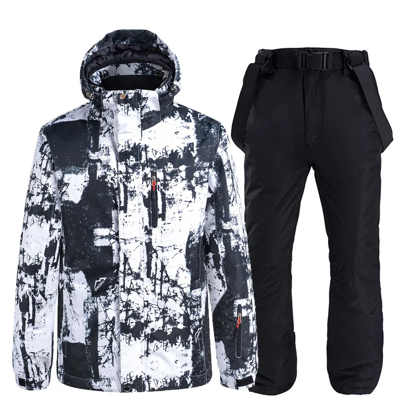 New Men's Winter Snow Suit Sets Snowboarding Clothing Skiing Costume 10k Waterproof Windproof Ice Coat Jackets and Strap Pants