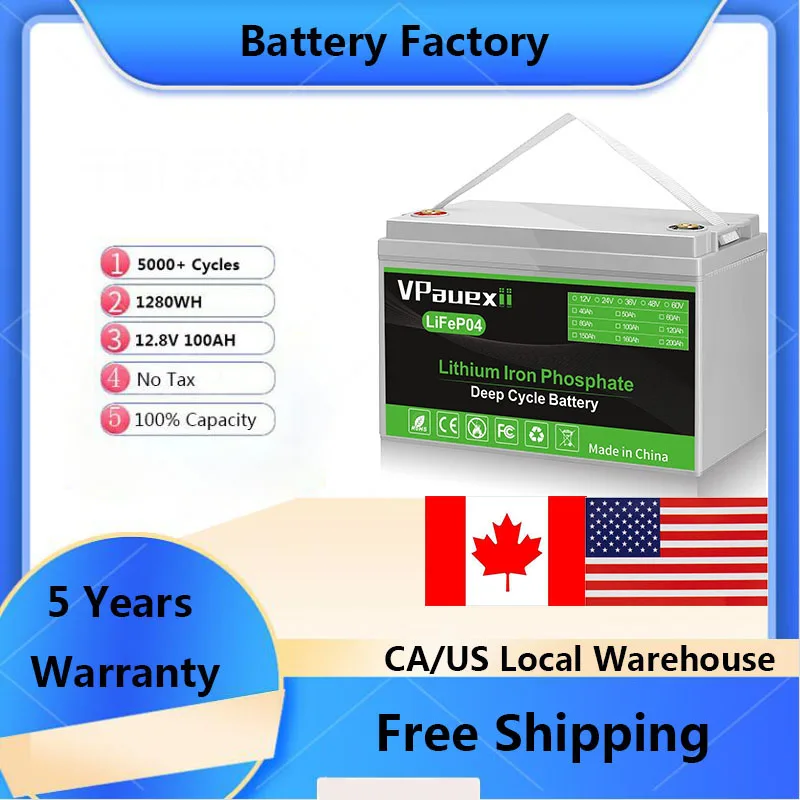 

VPauexii 100Ah 12V Встроенный BMS перезаряжаемый литий-железо-фосфат LiFepo4 аккумулятор 5000 + циклов 10 лет эксплуатации