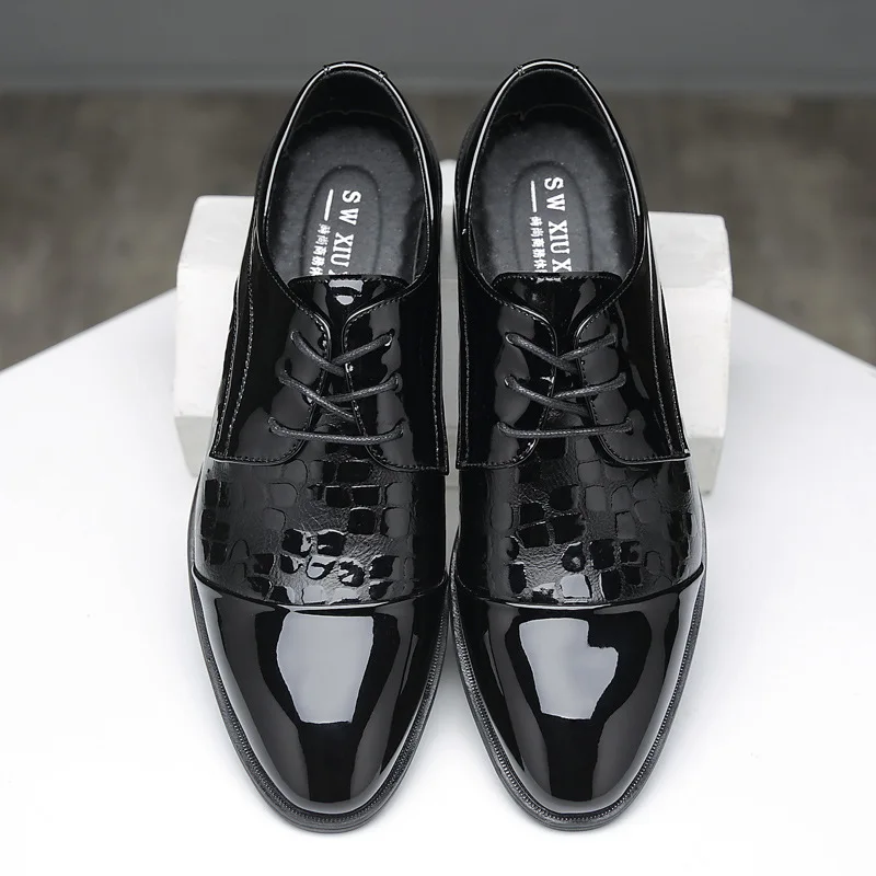 Men Leather Breathable Flat Business Formal Casual British New Arrivals Lace-up Heightening Men-shoes Fashion Shoes 2022
