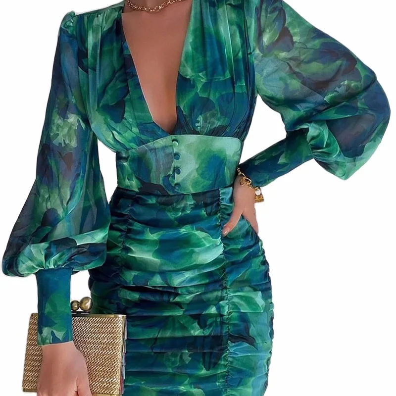 

Women's Casual V-neck Pleated Skirt Dress Bodycon Dress Woman Dress Dress for Women Undefined Vestido Feminino