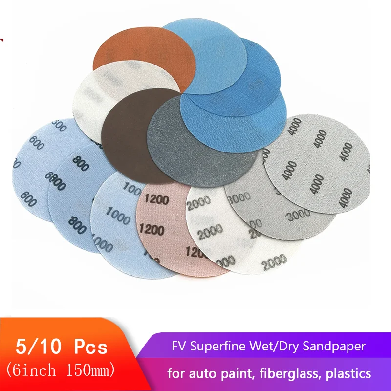 

5/10 шт. 6 дюймов FV сверхтонкая пленка шлифовальный диск мягкая Водонепроницаемая наждачная бумага 600 до 5000 Грат для влажной/сухой автомобильной краски шлифование