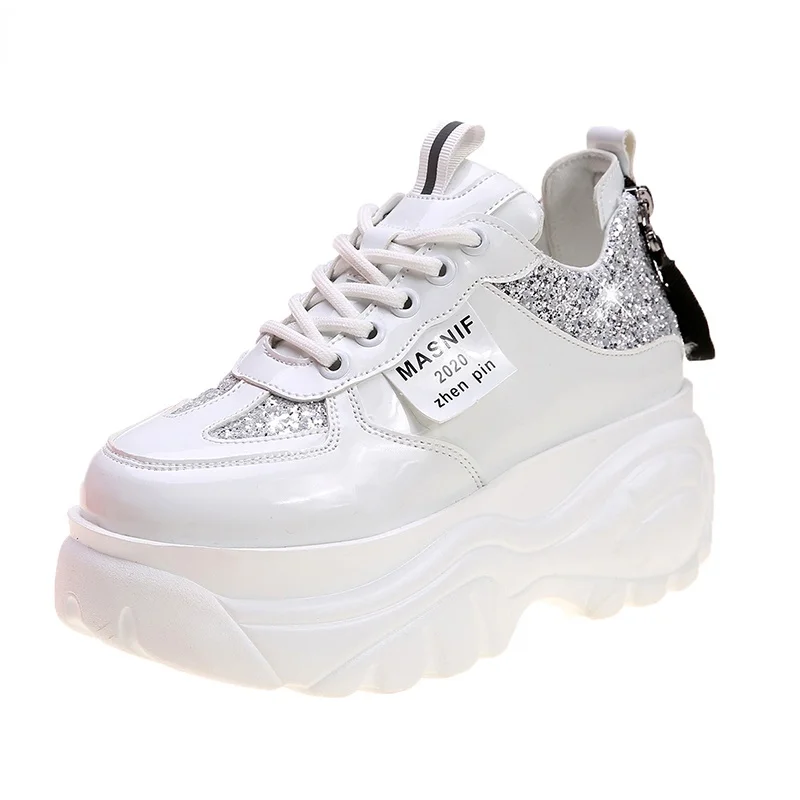 

2021 Platform Sneakers Chunky Sneakers Wedges Shoes for Women Bling White Womens Shoes Spring/Autumn Sapatos De Mujer
