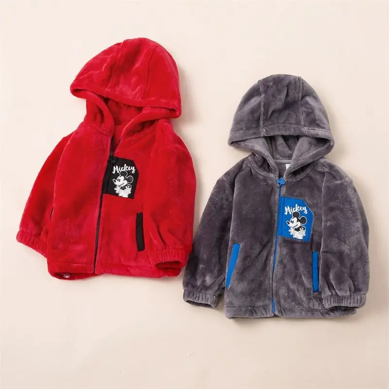 Новое двустороннее пальто Kawaii с принтом Микки и Минни детский утолщенный теплый