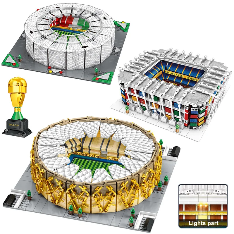 

MOC Qatar Soccer Football Field Lusail Ras Abu Aboud Stadium Model Building Blocks Al Thumama Architecture Bricks Toys Gift