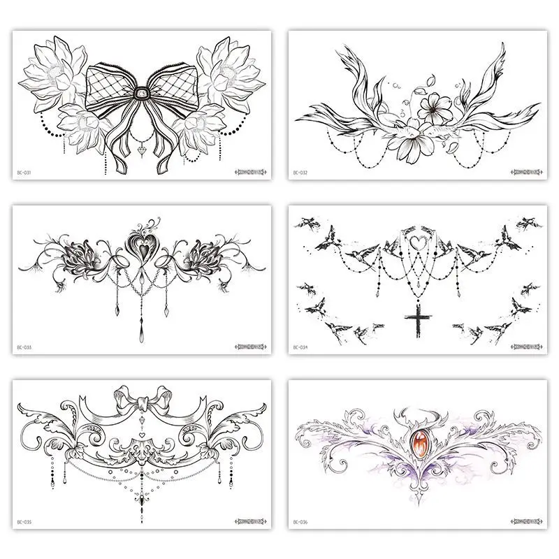 

Черные эскизные цветы Sdotter, временная татуировка, Бабочка, любовь, дизайн, искусственная татуировка для женщин