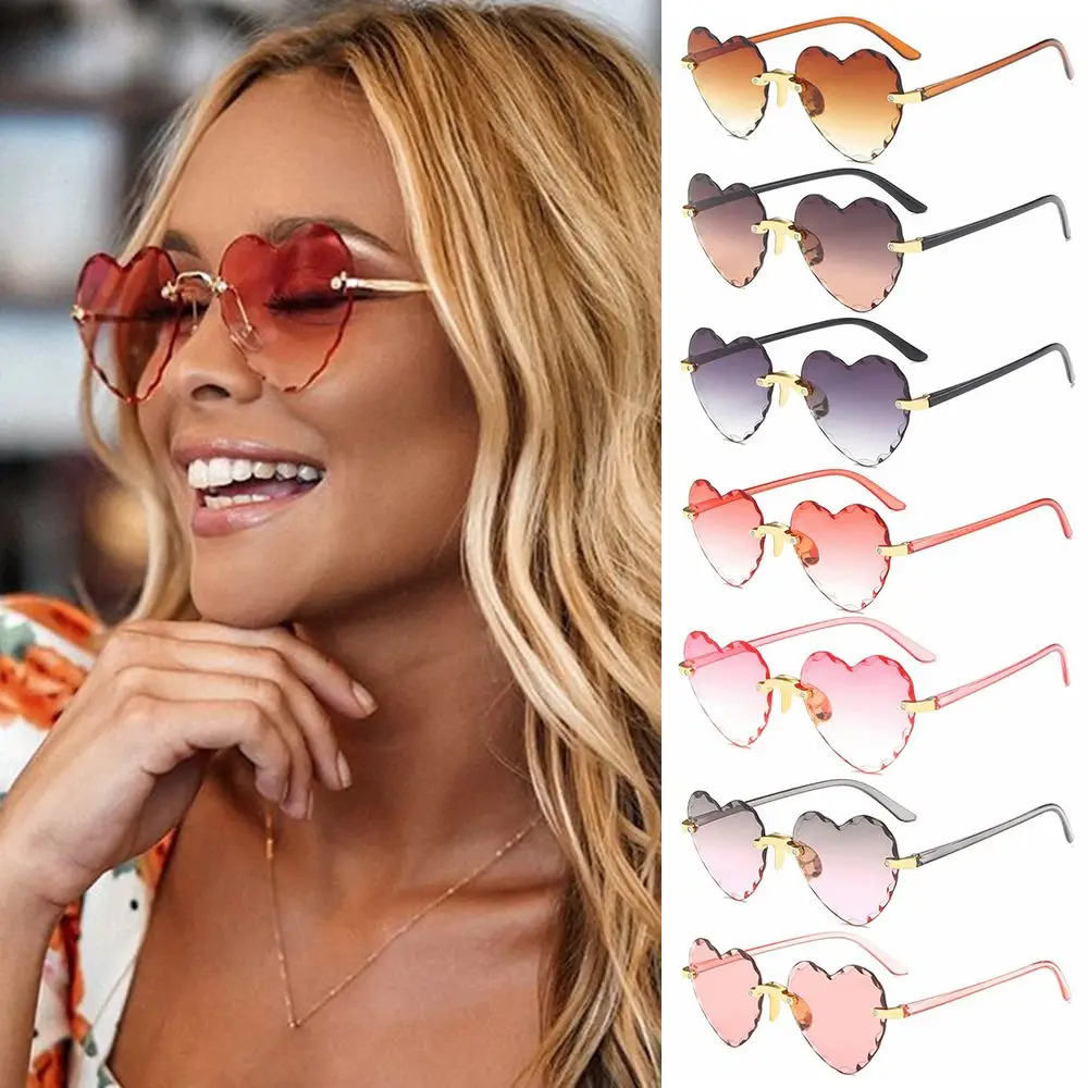 

Trendy Eyewear Cosplay Rimless Love Heart Sunglasses Heart Sunglasses Shades Women Sun Glasses