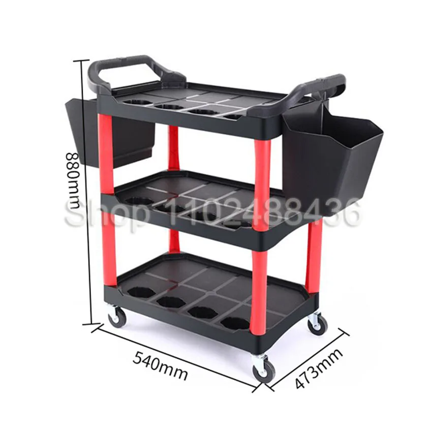 Тележка для инструментов с колесами Ручная тележка мойки автомобиля 3-слойная