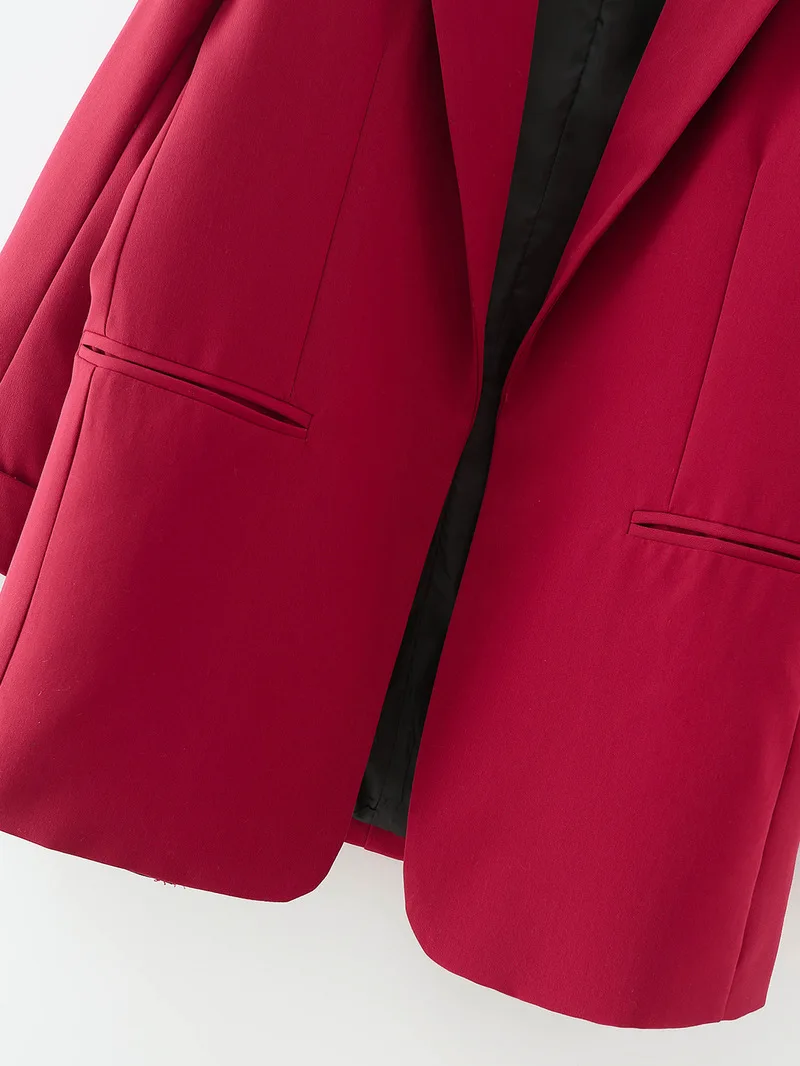 Red Buttonless Chic Blazer Women Mid Length Solid Colors Suits 2021 Spring Autumn Office Lady Casual Work Elegant Blazer Fashion