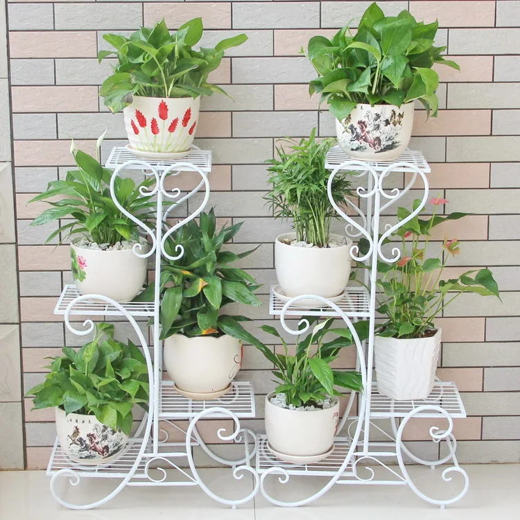 

Multi-layers Flower Stand Home Balcony Plant Shelf Rack Wrought Iron Living Room Space Flowers Pot Floor-standing Green Radish