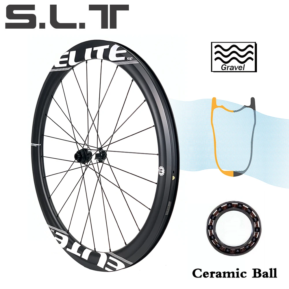 

ELITEWHEELS 700C SLT GRAVEL 40mm 50mm Depth Wheels Carbon Wheelset Ceramic Bearing Disc Brake Hub Center Lock SHIMANO XDR Hub