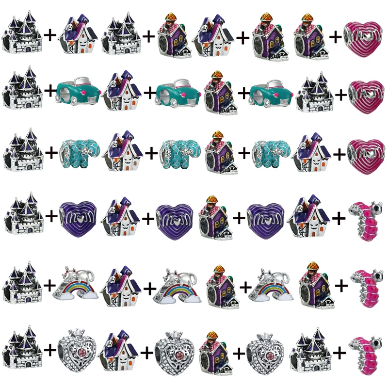 

2Pcs/Lot 45 Styles Dreamy Magic Castle & Heart Charm Beads Fit Brand Bracelet For Women Kids DIY Fairytale Jewelry Gift Making