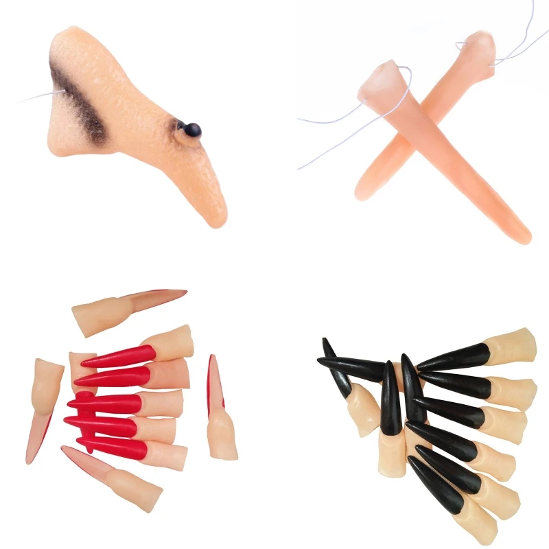 

10 Pcs Halloween Witch Fingers Horror Black Red Ghost Long Nails Witch Nose Gift