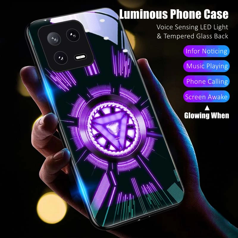 

Fashion Design Colorful LED Light Glow Luminous Tempered Glass Phone Case for Xiaomi 11 12 13 Mix 2 3 4 Redmi K60 Pro Lite Ultra