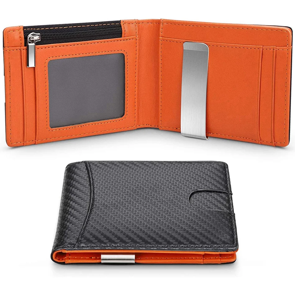 

Carbon Fiber Rfid Slim Card Men's Deluxe Small Short Bi-Fold Billfold Case