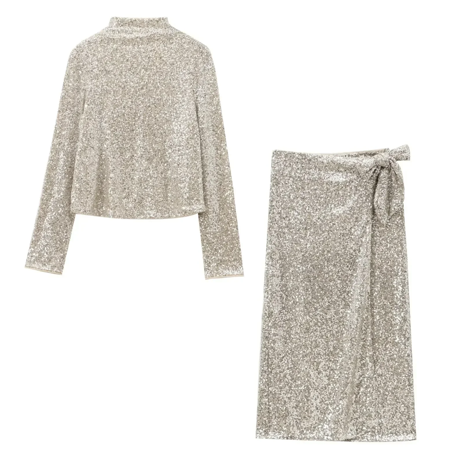 Женская новинка 2024 модная повседневная рубашка с блестками и высоким воротником