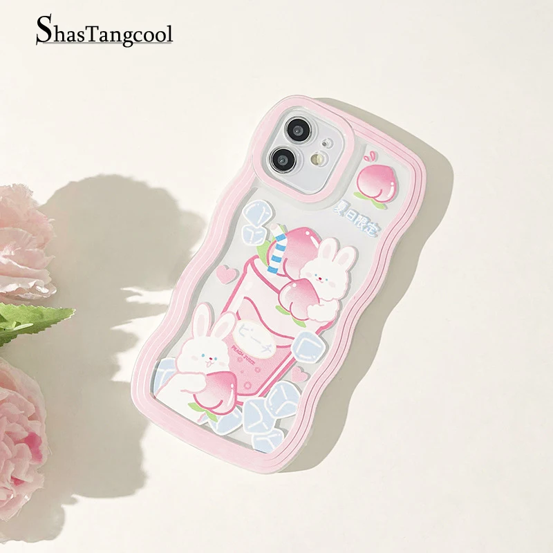 

Cute Peach Bunny Soft Silicone Phone Case For IPhone11 12 13 Pro Max Mini X XS Max XR 6 6s 7 8 Plus SE OPPO VIVO Huawei Xiaomi