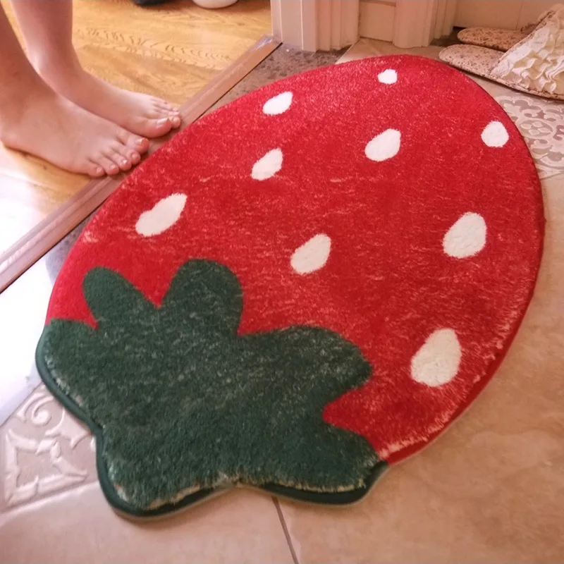 

Cute Strawberry Doormat Children's Room Floor Mats Soft Absorbent Door Mats Rugs Living Room Doormat Funny Pink Rug Red Carpet