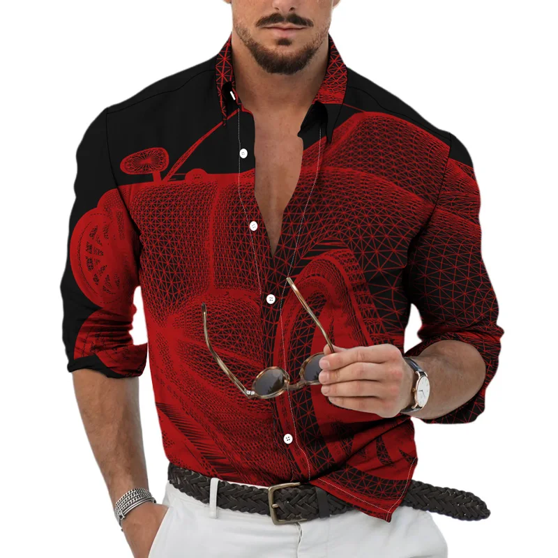 Autumn 3D Print Gradient Irregular Pattern Fashion Top Party Shirt Casual Daily Men's Lapel Long Sleeve Single Breasted Cardigan