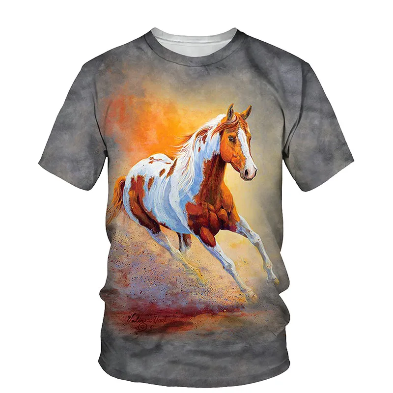 

2023 Summer New 3D Horse Print Men's T-shirt Fashion Casual Animal Print T-shirt Personality Street Trend T-shirt Tops