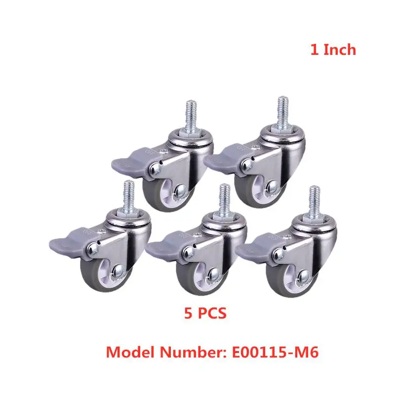 

5 Pcs/Lot 1 Inch Gray Tpe Screw Brake Wheel M6 With Lock Pulley Beauty Instrument Universal