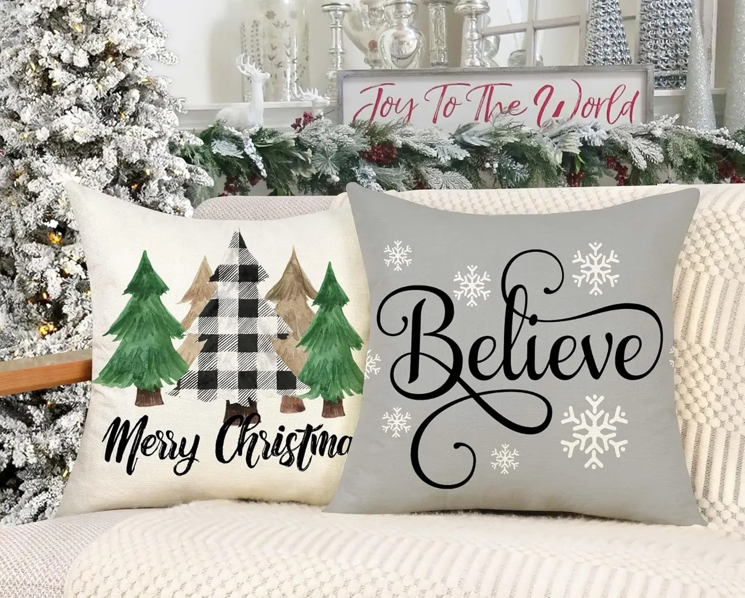 Рождественский чехол для подушки в клетку Buffalo черный белый цвет рождественские