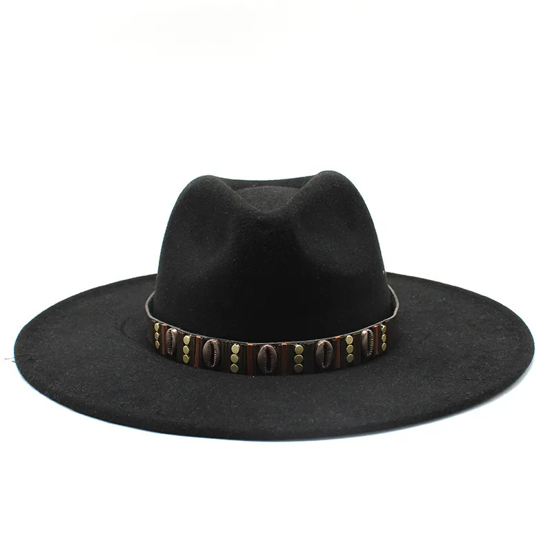 

vintage 2022 Women's hat felt chapel beach Men's panama fedoras wide brim hats with chain elegant fascinator black Luxury cap