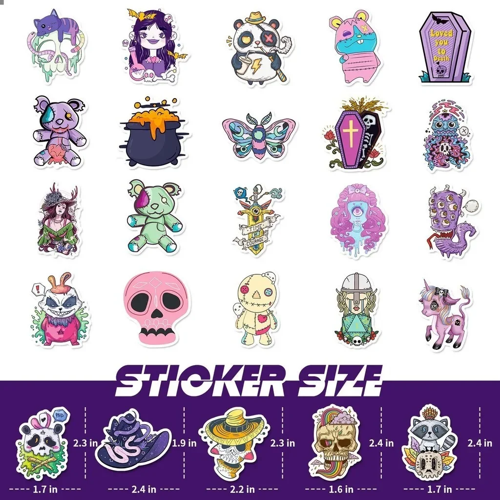 Готическая ведьма черная волшебная наклейка со скелетом колдовская с героями