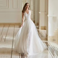 uzn boho ivory a line lace wedding dress sleeveless v neck bridal gowns sexy illusion back tulle wedding gowns robes de mari%c3%a9e