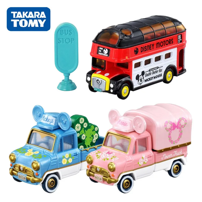 

Takara Tomy Tomica Disney Motors Works Mickey Minnie Mouse Flower Truck Mickey Double Decker Bus Alloy Car Model Toy Kids Gift