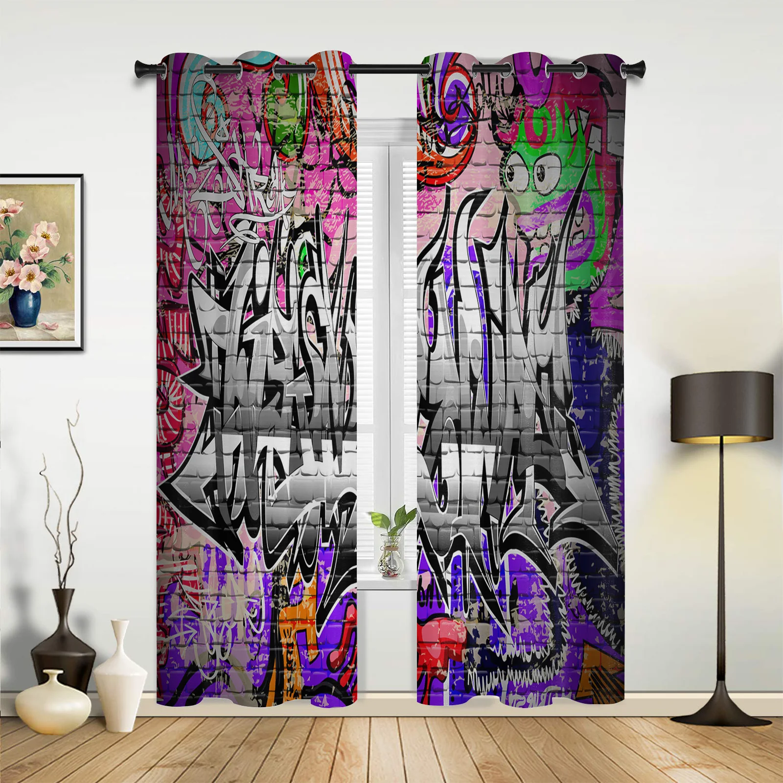 

Graffiti Personality Letters Wall Curtains for Bedroom Living Room Drapes Kitchen Children's Room Window Curtain Home Decor