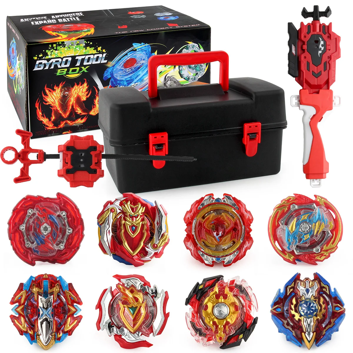 

Волчок Beyblades 8 шт./компл., спиннинговые игрушки с проволокой и линейкой, пусковая установка в цветной коробке, подарок для детей