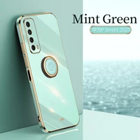 luxury plating square ring holder silicone phone case on for huawei p smart 2021 phone case stand back cover
