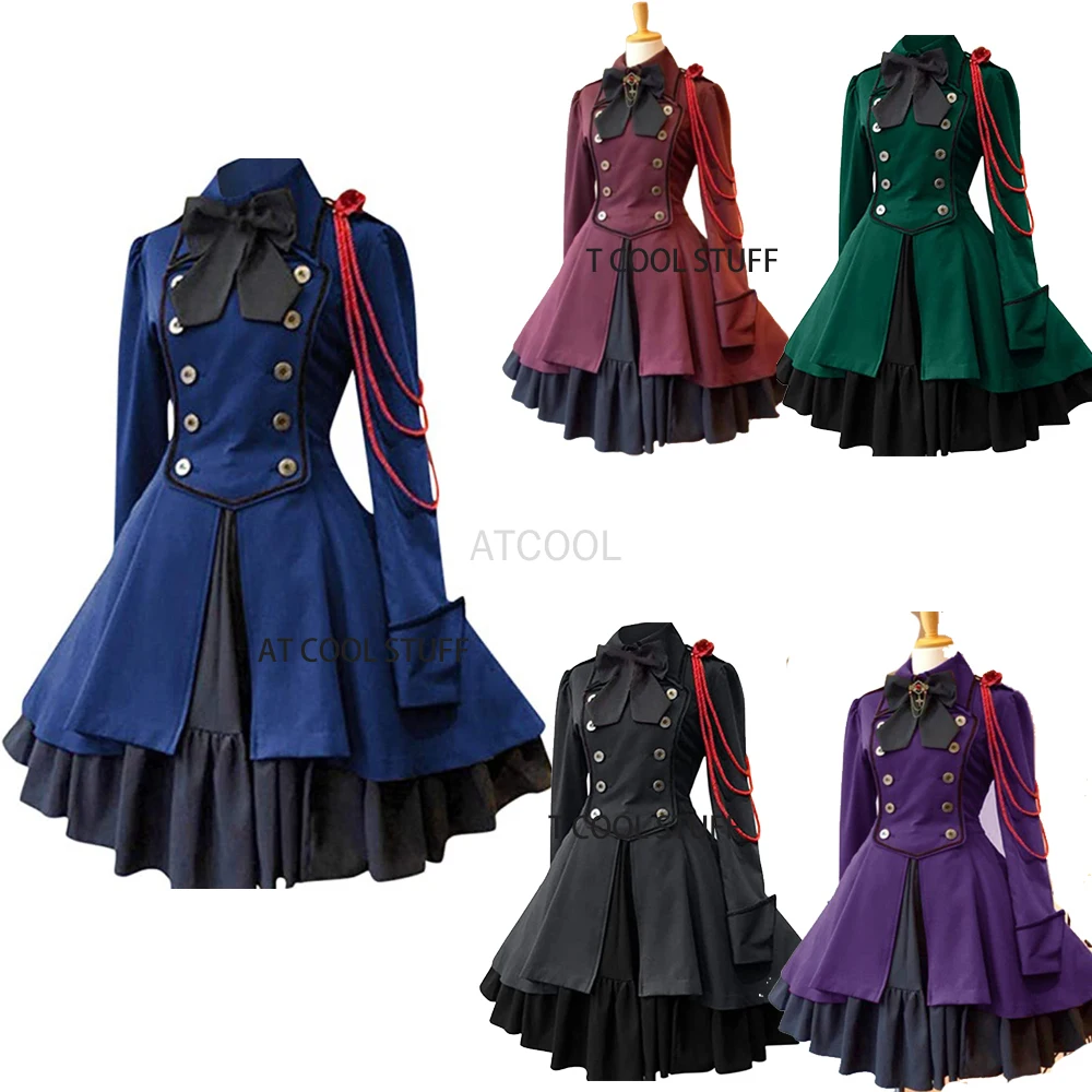 Женское винтажное платье с рюшами, готическое платье в средневековом стиле Лолиты с бантом на пуговицах, костюм для косплея 19-го века, платье для похода Женское винтажное платье с рюшами, готическое платье в средневековом стиле Лолиты с бантом на пуговицах, костюм для косплея 19-го века, платье для похода