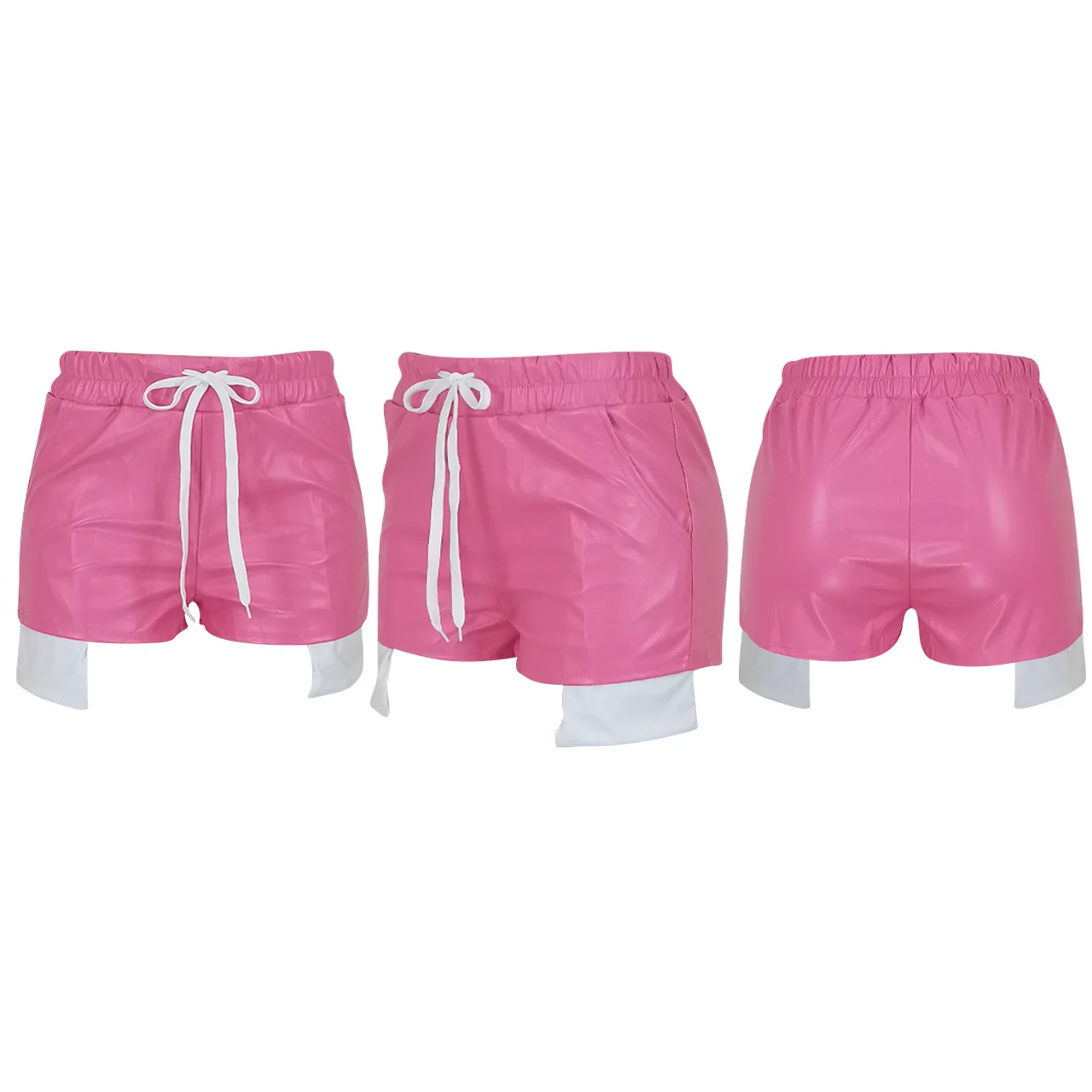 Korean Women's Clothes design Leather Biker Short Pants Women High Waist Shorts Summer Woman Casual Bottoms Streetwear Pocket